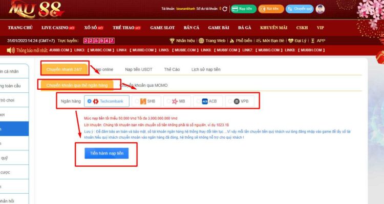 Nạp tiền tại MU88 bằng Thanh toán trực tuyến